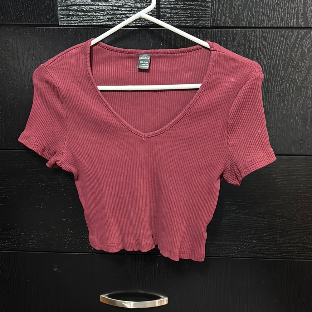 SHEIN Maroon Crop Top Short Sleeve Fitted